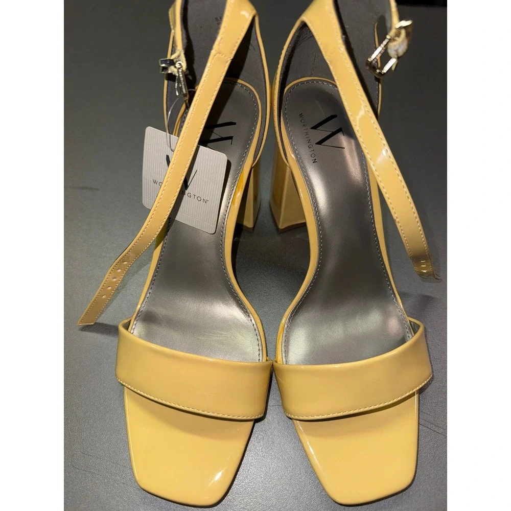 Worthington Womens‎ Soft Yellow Patent Block Heel Ankle Strap Sandals Size 8.5 M